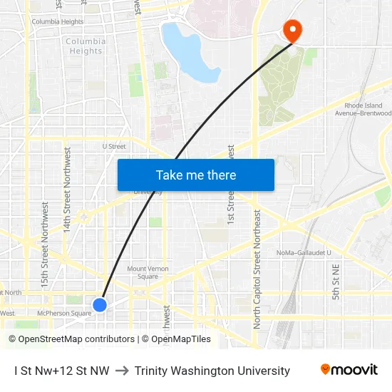 I St Nw+12 St NW to Trinity Washington University map