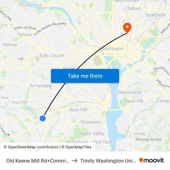 Old Keene Mill Rd+Commerce St to Trinity Washington University map