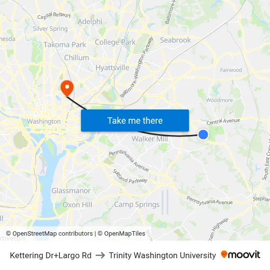 Kettering Dr+Largo Rd to Trinity Washington University map