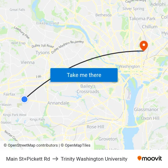 Main St+Pickett Rd to Trinity Washington University map
