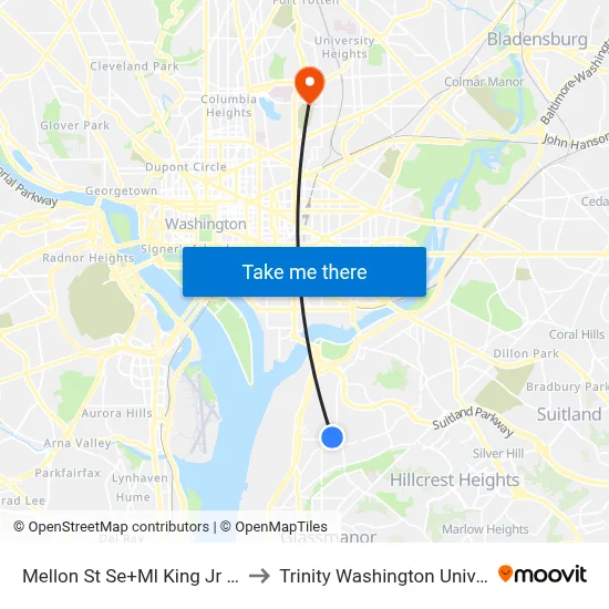 Mellon St Se+Ml King Jr Av SE to Trinity Washington University map