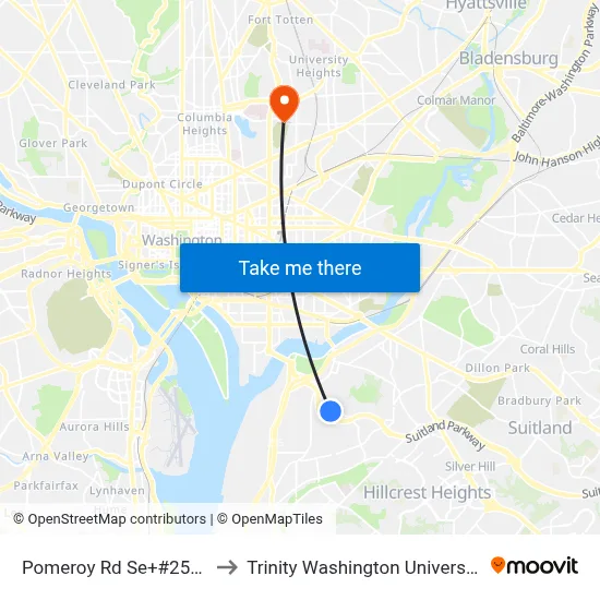 Pomeroy Rd Se+#2500 to Trinity Washington University map