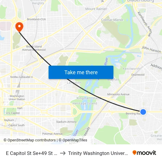 E Capitol St Se+49 St SE to Trinity Washington University map