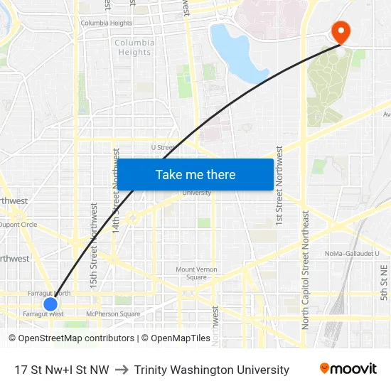 17 St Nw+I St NW to Trinity Washington University map