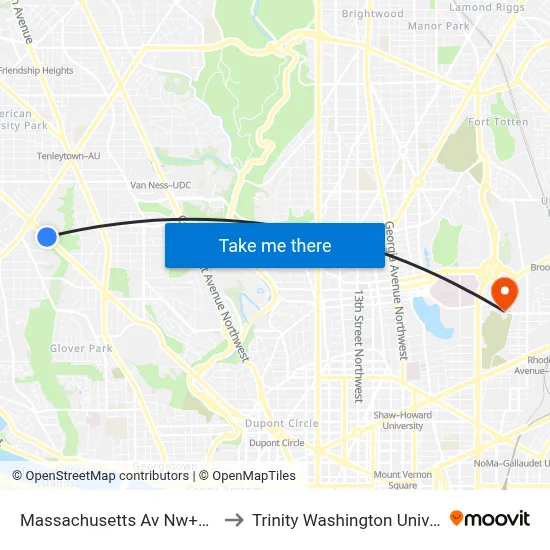 Massachusetts Av Nw+#4201 to Trinity Washington University map