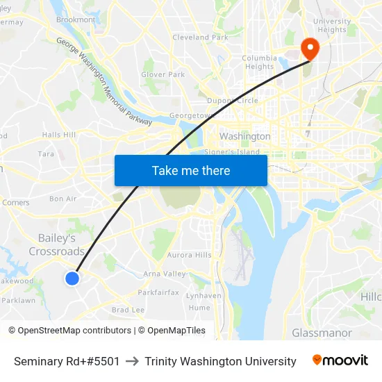 Seminary Rd+#5501 to Trinity Washington University map