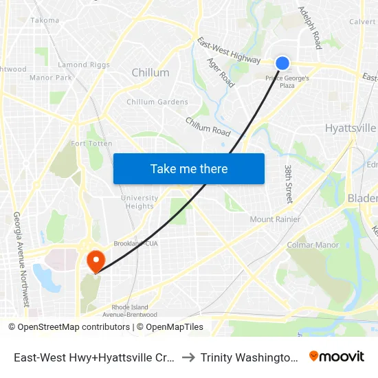 East-West Hwy+Hyattsville Crossing Entrance to Trinity Washington University map