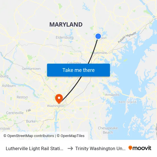Lutherville Light Rail Station Bay 1 to Trinity Washington University map