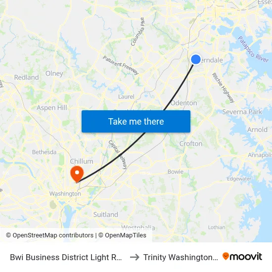 Bwi Business District Light Rail Station Bay 1 to Trinity Washington University map