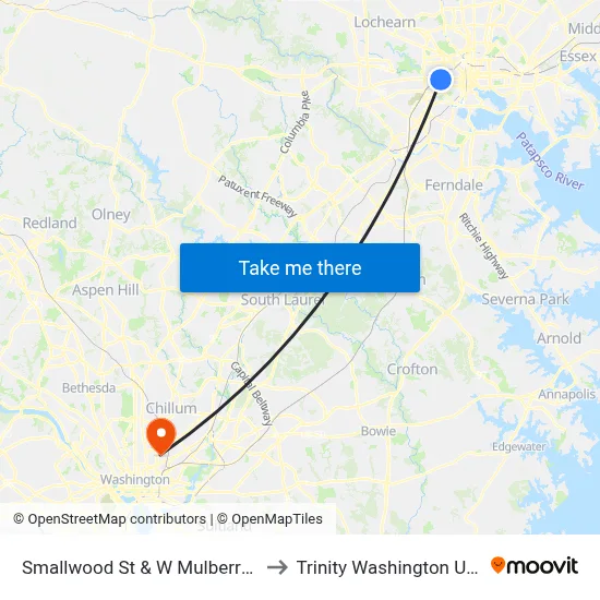 Smallwood St & W Mulberry St Sb Ns to Trinity Washington University map