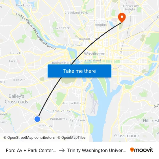 Ford Av + Park Center Dr to Trinity Washington University map