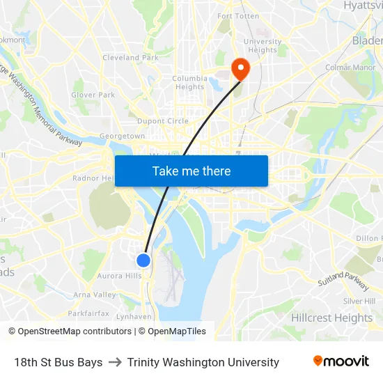 18th St Bus Bays to Trinity Washington University map
