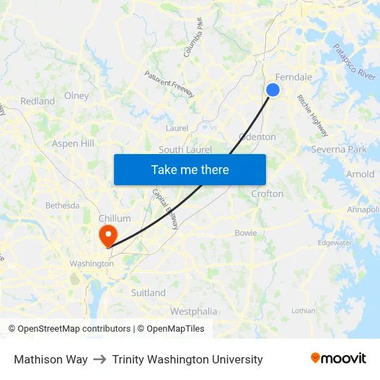 Mathison Way to Trinity Washington University map