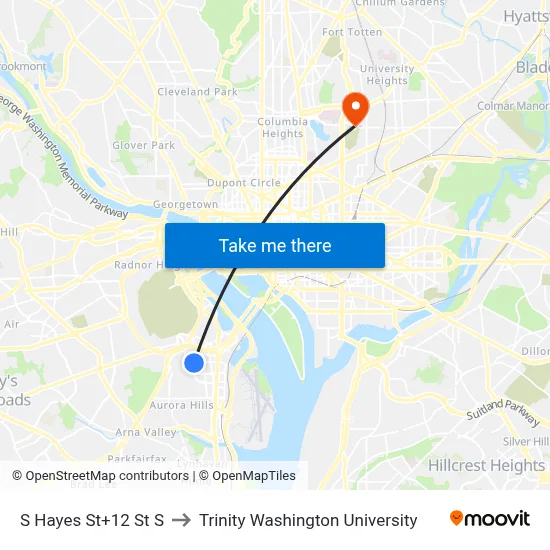 S Hayes St+12 St S to Trinity Washington University map