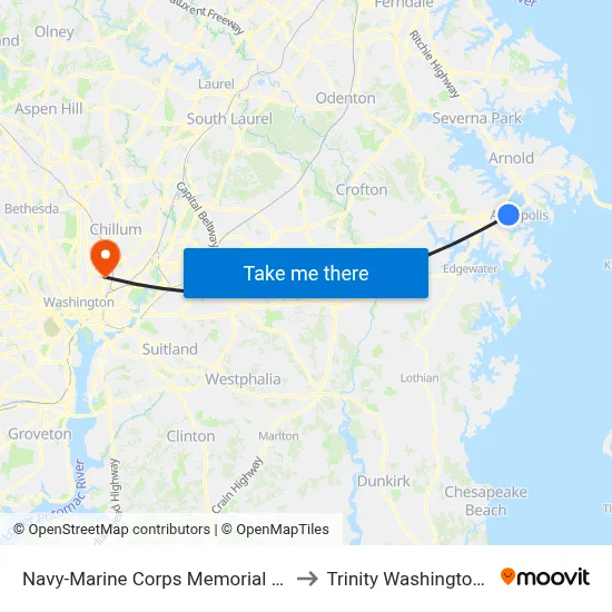 Navy-Marine Corps Memorial Stadium (Stop 3) to Trinity Washington University map