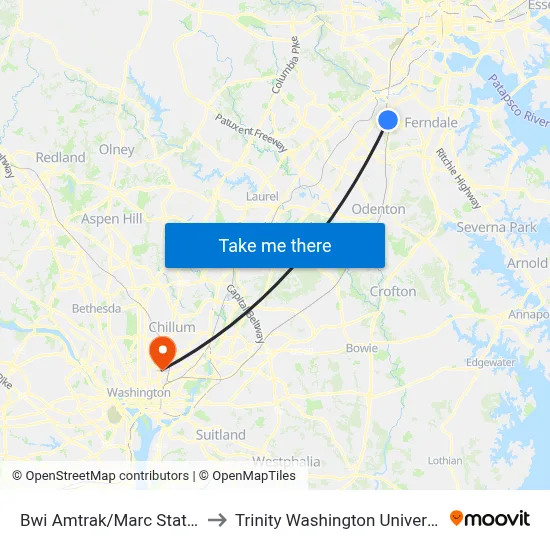 Bwi Amtrak/Marc Station to Trinity Washington University map