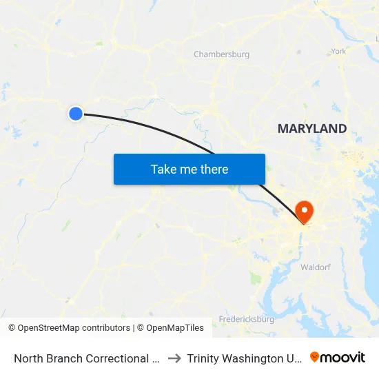 North Branch Correctional Institution to Trinity Washington University map