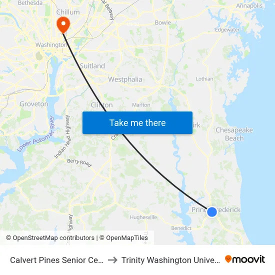 Calvert Pines Senior Center to Trinity Washington University map