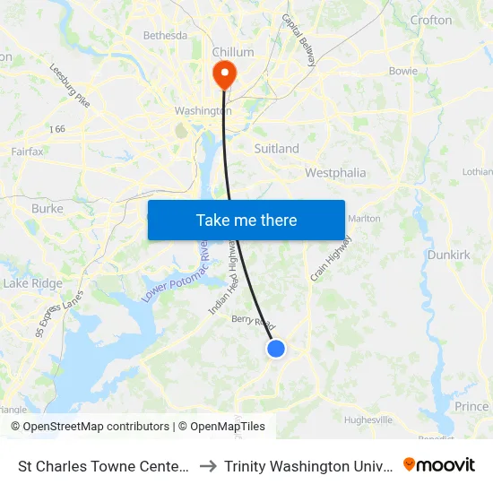 St Charles Towne Center Mall to Trinity Washington University map