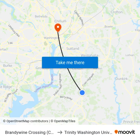 Brandywine Crossing (Costco) to Trinity Washington University map