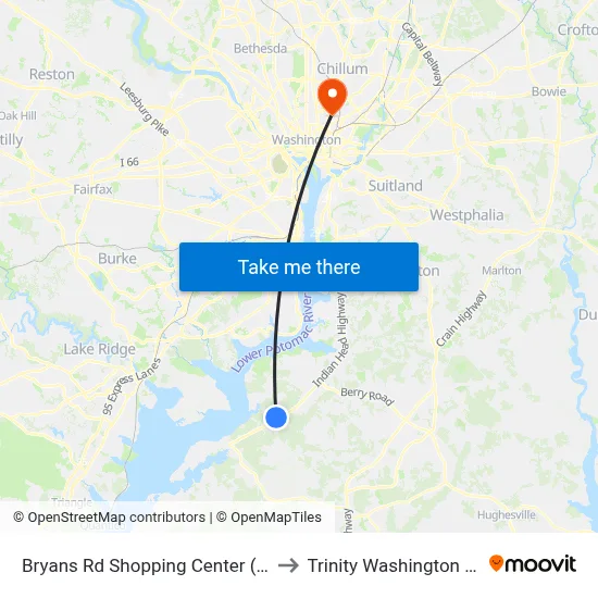 Bryans Rd Shopping Center (Indian Head) to Trinity Washington University map