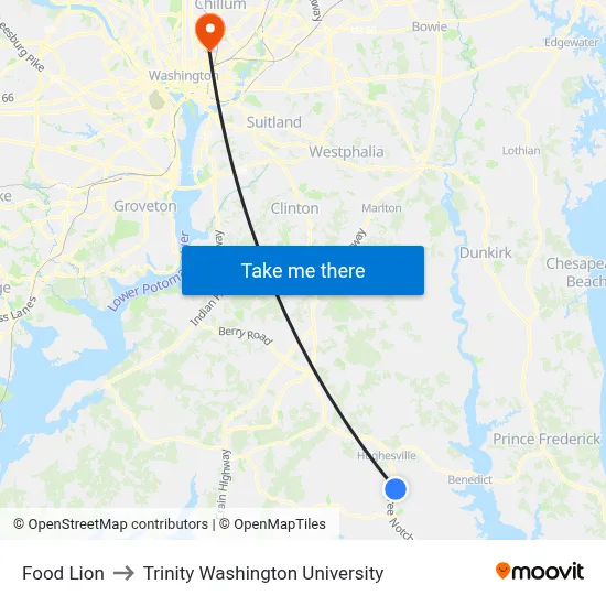 Food Lion to Trinity Washington University map