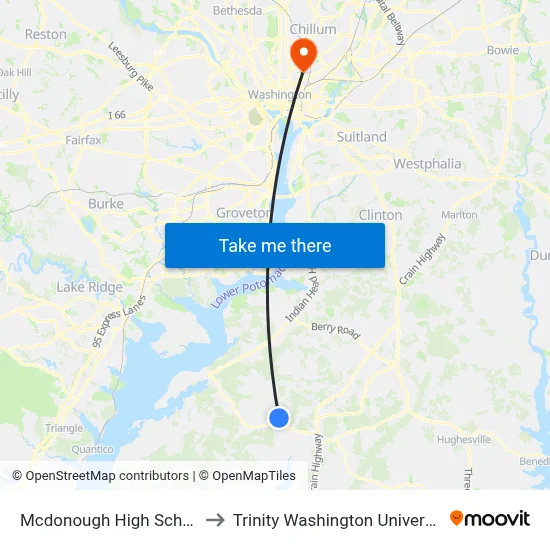 Mcdonough High School to Trinity Washington University map