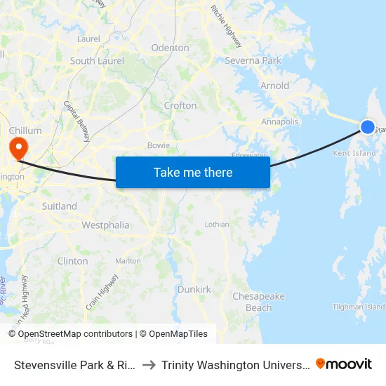 Stevensville Park & Ride to Trinity Washington University map