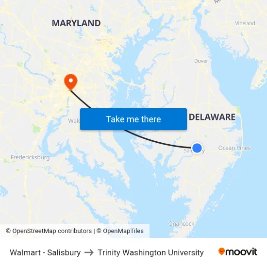 Walmart - Salisbury to Trinity Washington University map