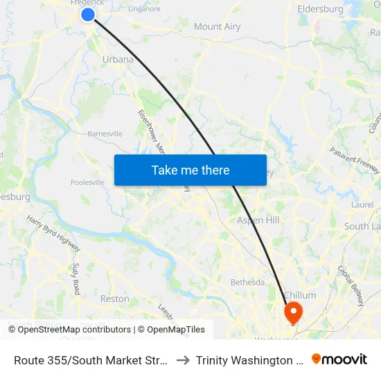 Route 355/South Market Street at Noland to Trinity Washington University map