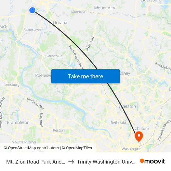 Mt. Zion Road Park And Ride to Trinity Washington University map