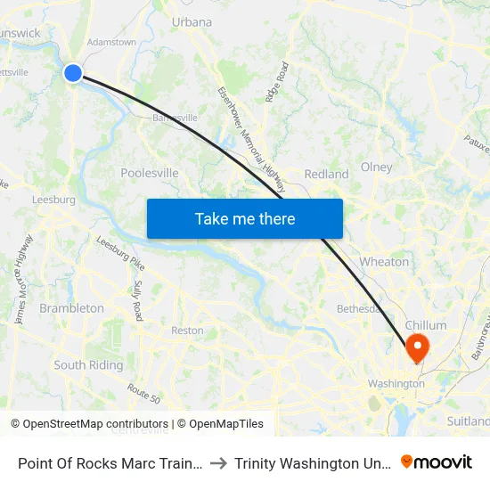 Point Of Rocks Marc Train Station to Trinity Washington University map