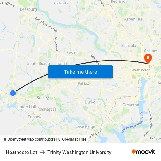 Heathcote Lot to Trinity Washington University map