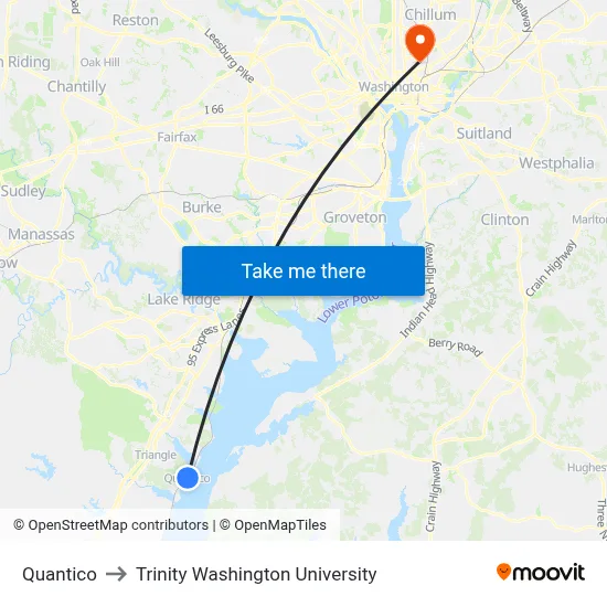 Quantico to Trinity Washington University map