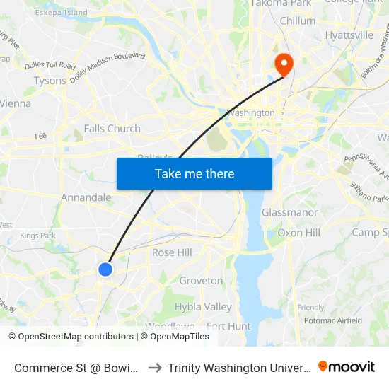 Commerce St @ Bowie Dr to Trinity Washington University map