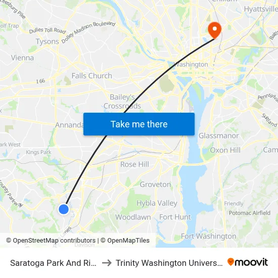 Saratoga Park And Ride to Trinity Washington University map