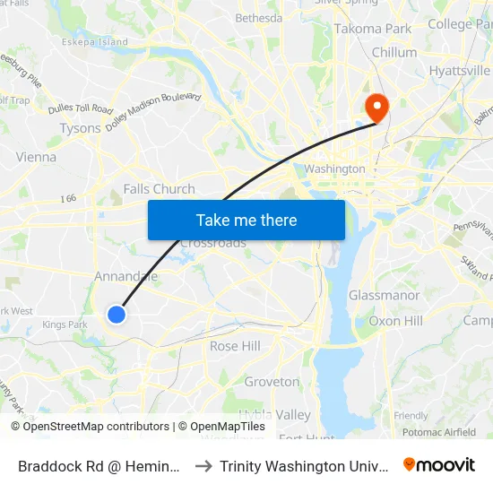 Braddock Rd @ Heming Ave to Trinity Washington University map
