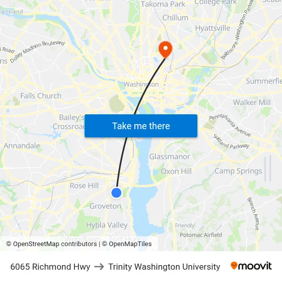 6065 Richmond Hwy to Trinity Washington University map
