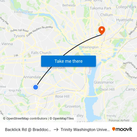 Backlick Rd @ Braddock Rd to Trinity Washington University map