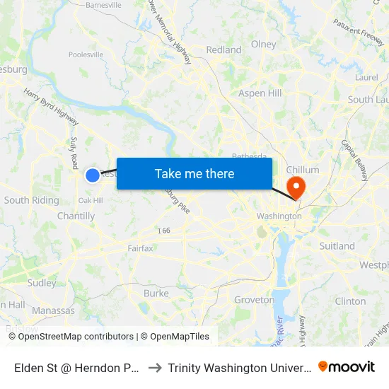 Elden St @ Herndon Pkwy to Trinity Washington University map