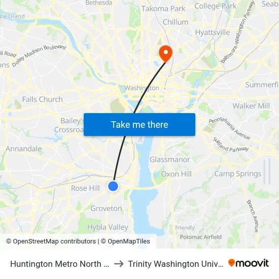 Huntington Metro North Bay A to Trinity Washington University map