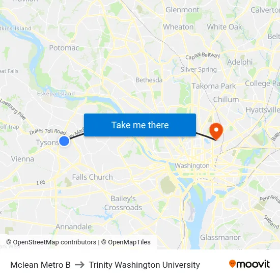Mclean Metro B to Trinity Washington University map