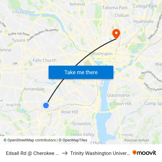 Edsall Rd @ Cherokee Ave to Trinity Washington University map