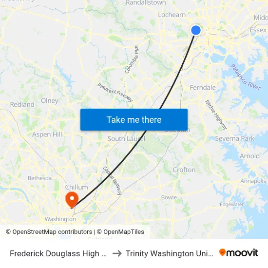 Frederick Douglass High School to Trinity Washington University map