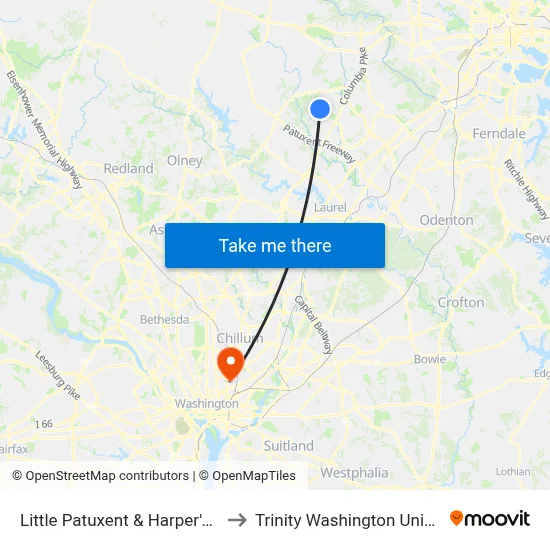 Little Patuxent & Harper's Farm to Trinity Washington University map