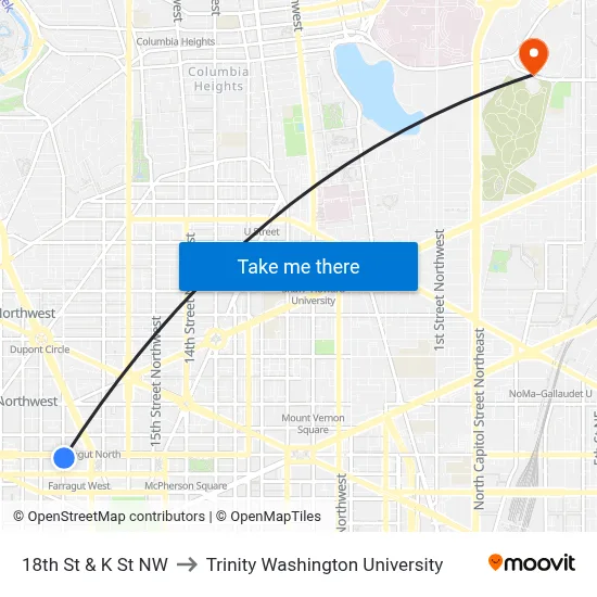 18th St & K St NW to Trinity Washington University map