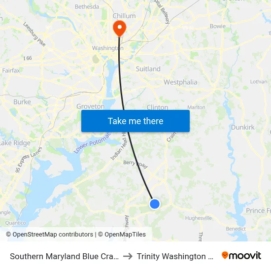 Southern Maryland Blue Crabs Stadium to Trinity Washington University map
