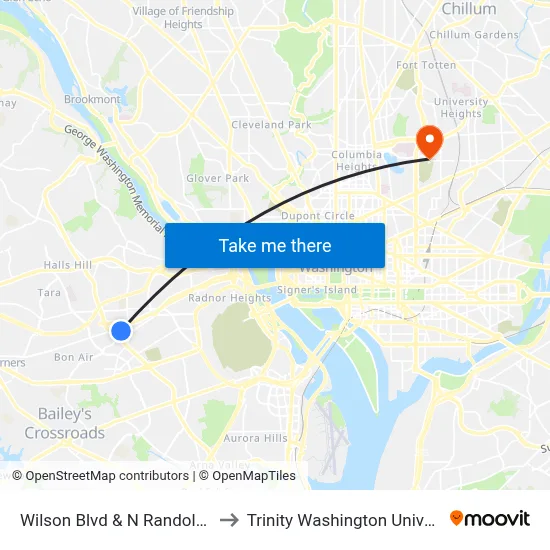 Wilson Blvd & N Randolph St to Trinity Washington University map