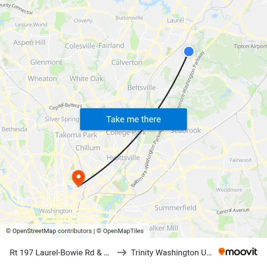 Rt 197 Laurel-Bowie Rd & Contee Rd to Trinity Washington University map