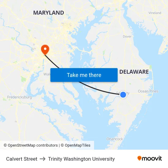 Calvert Street to Trinity Washington University map